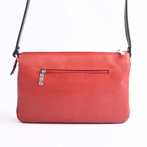 کیف دوشی زنانه طرح لاریسا چرم فلوتر قرمز مشکی