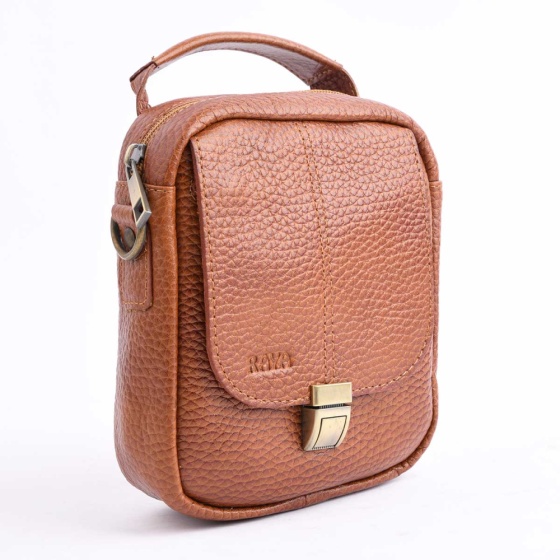 کیف دوشی مردانه طرح نگین کوچک چرم فلوتر عسلی