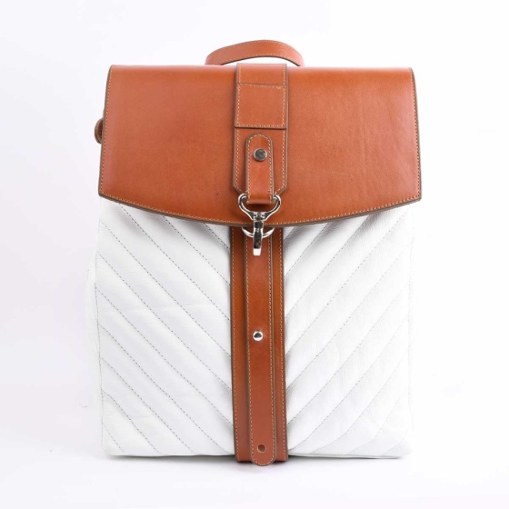 کوله پشتی طرح 5011 چرم سفید - عسلی F3