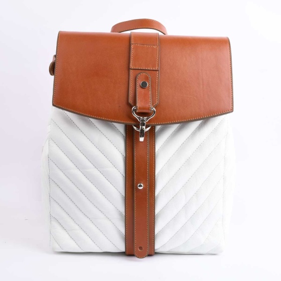 کوله پشتی طرح 5011 چرم سفید - عسلی F3