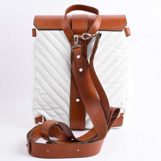 کوله پشتی طرح 5011 چرم سفید - عسلی F3