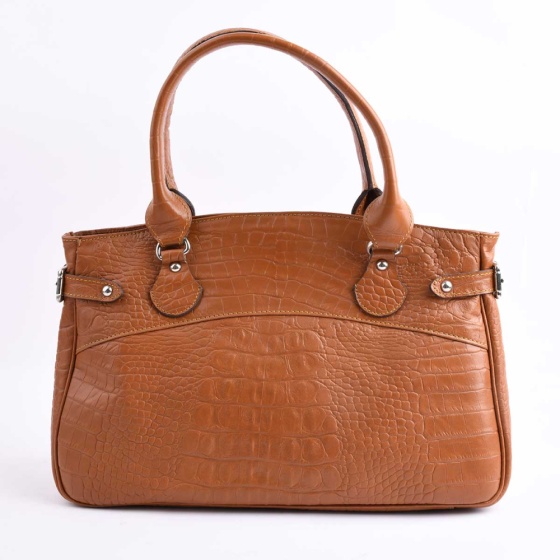 کیف مجلسی زنانه طرح پویان چرم کروکو عسلی