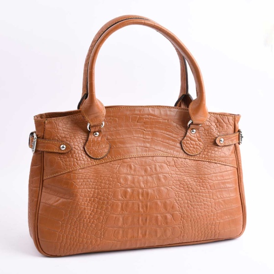 کیف مجلسی زنانه طرح پویان چرم کروکو عسلی
