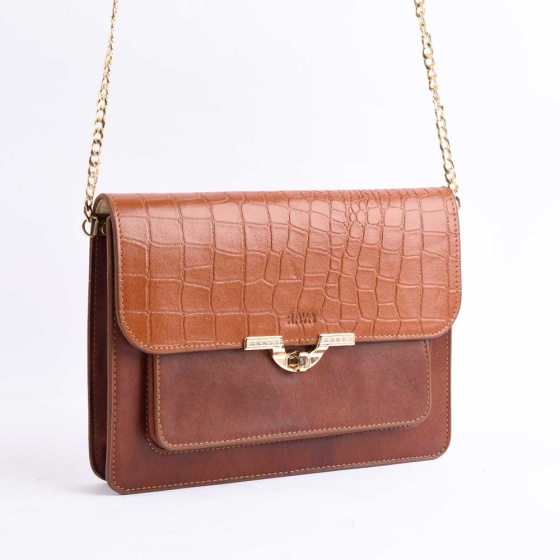 کیف مجلسی زنانه طرح 5273 چرم عسلی ساده