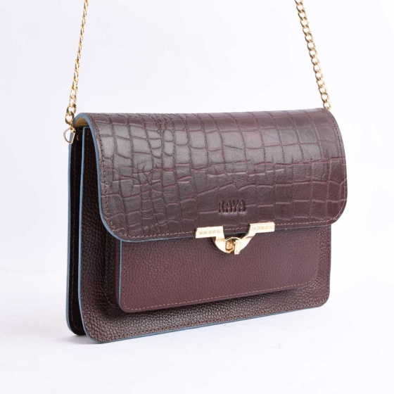 کیف مجلسی زنانه طرح 5273 چرم فلوتر قهوه ای