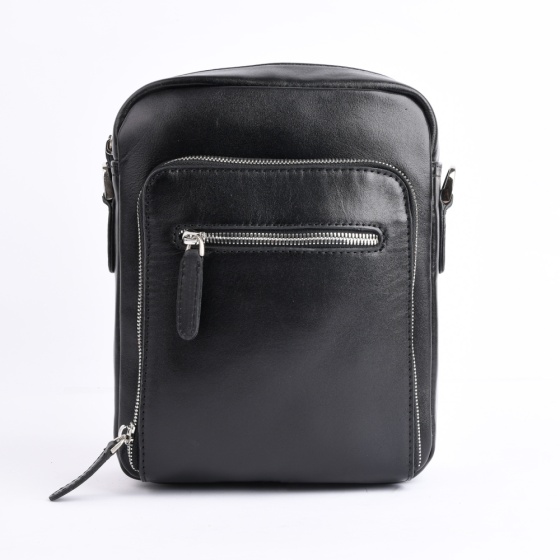 کیف کراس بادی مردانه طرح هامون چرم ساده مشکی