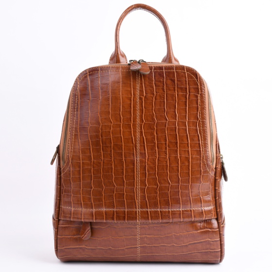 کوله پشتی طرح داریا چرم کروکودیل عسلی