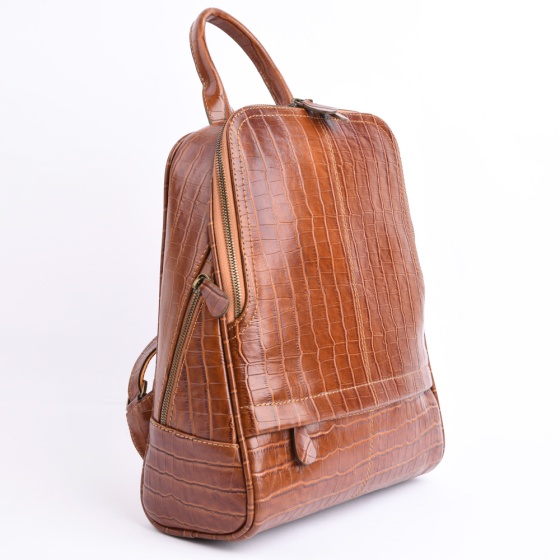 کوله پشتی طرح داریا چرم کروکودیل عسلی