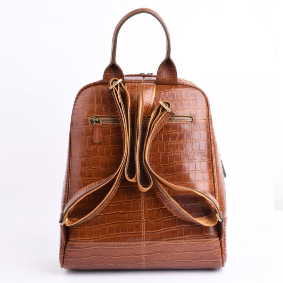 کوله پشتی طرح داریا چرم کروکودیل عسلی