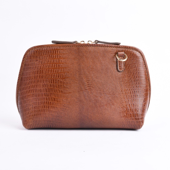 کیف دوشی زنانه طرح وینا چرم لیزارد عسلی