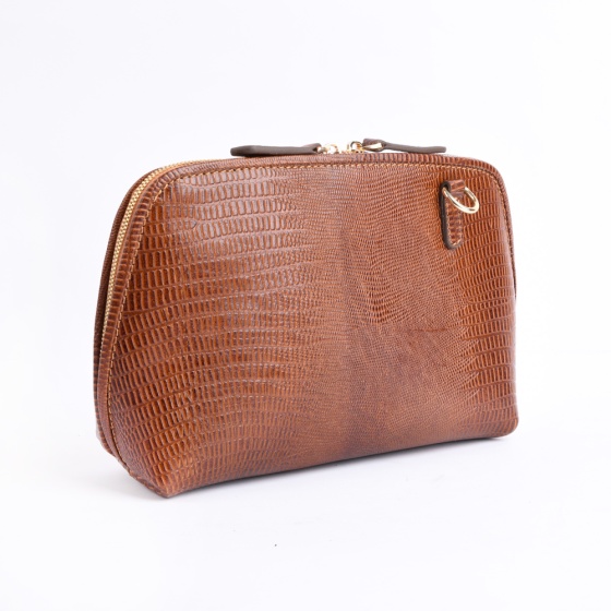 کیف دوشی زنانه طرح وینا چرم لیزارد عسلی