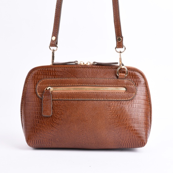 کیف دوشی زنانه طرح وینا چرم لیزارد عسلی