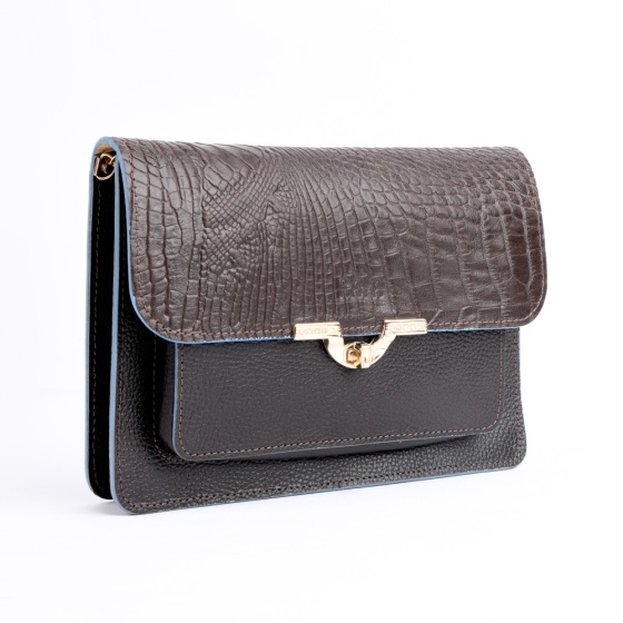 کیف مجلسی زنانه طرح 5273 چرم فلوتر قهوه ای تیره