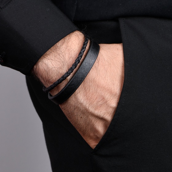 دستبند چرم 67 مشکی مونت بلانک