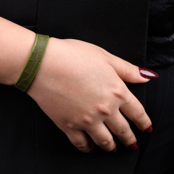 دستبند چرم کروکودیل سبز