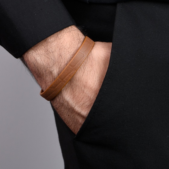 دستبند چرم کروکودیل عسلی