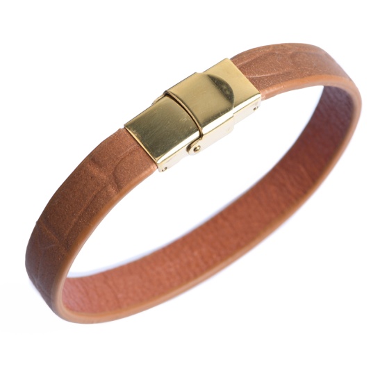 دستبند چرم کروکودیل عسلی