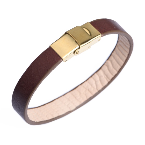 دستبند چرم قهوه ای ساده