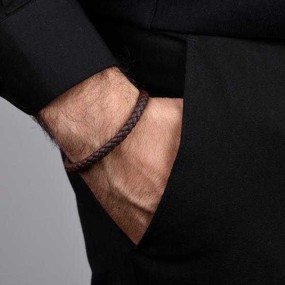 دستبند بافت قهوه ای براق