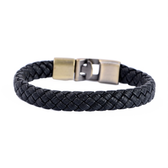 دستبند مردانه بافت مشکی پهن