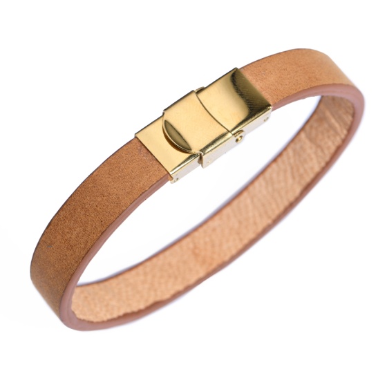 دستبند چرم عسلی ساده