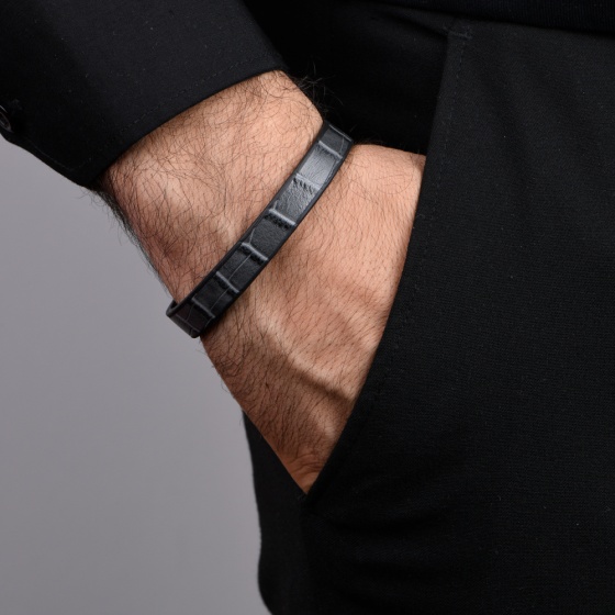 دستبند چرم خاکستری کروکودیل