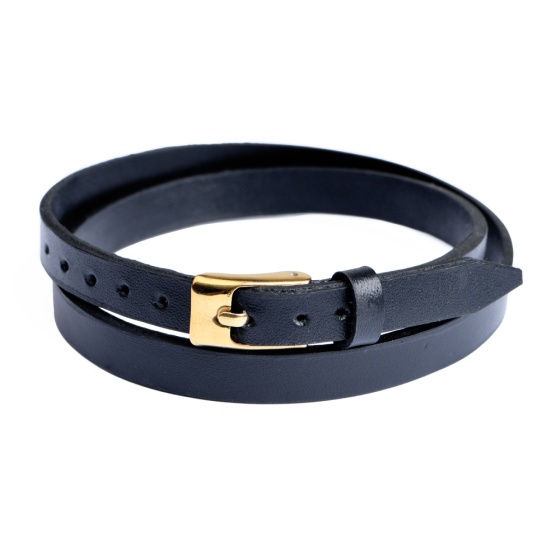 دستبند چرم دو دور ساده مشکی