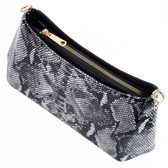 کیف دوشی مجلسی زنانه مدل آندیا چرم پوست ماری مشکی