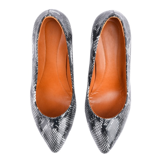 کفش زنانه چرم طرح پوست ماری مشکی