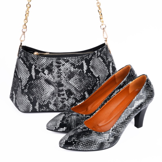 ست کیف و کفش چرم پوست ماری مشکی