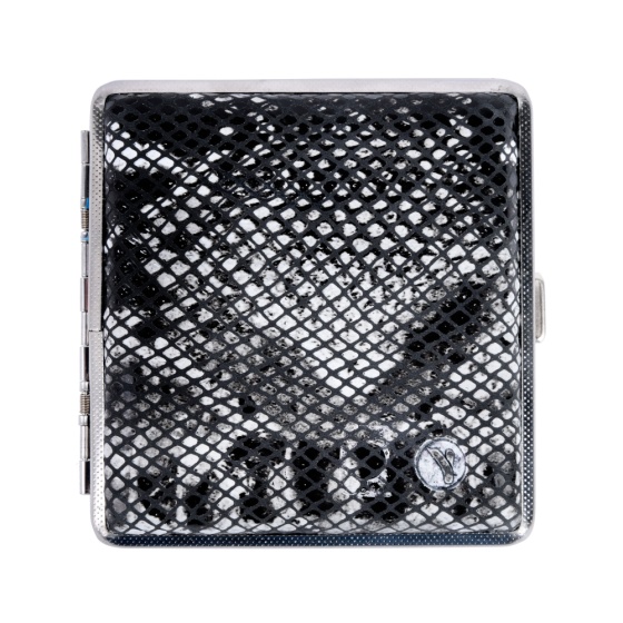 جعبه سیگار چرم پوست ماری مشکی