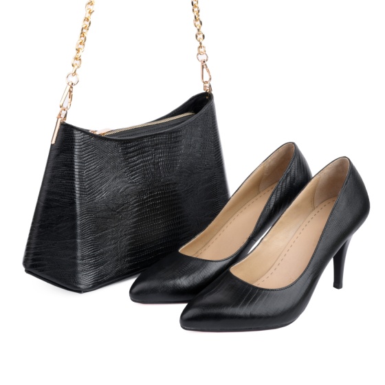 ست کیف و کفش زنانه چرم لیزارد مشکی