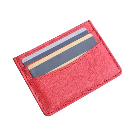 کیف کارت چرم قرمز ساده