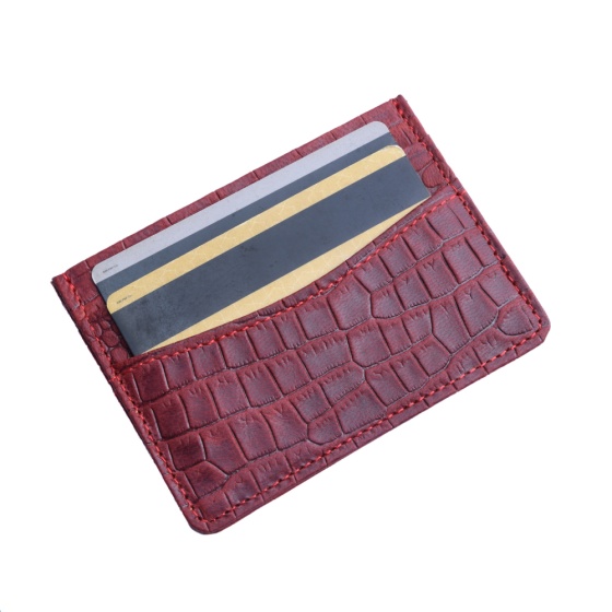 کیف کارت چرم زرشکی کروکودیل