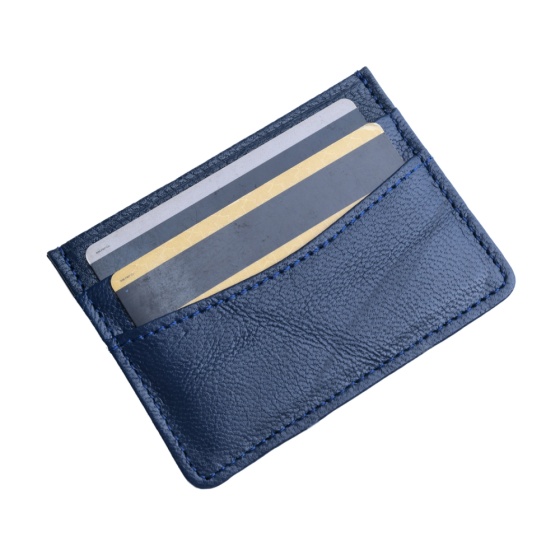 کیف کارت چرم سورمه‌ ای ساده