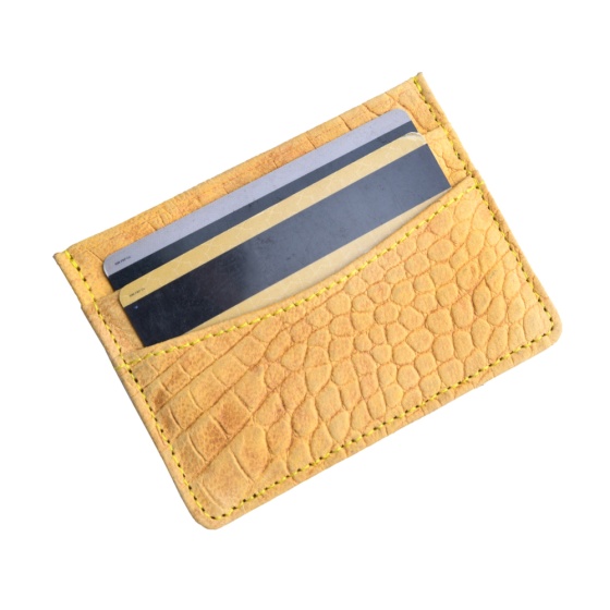کیف کارت چرم زرد کروکودیل