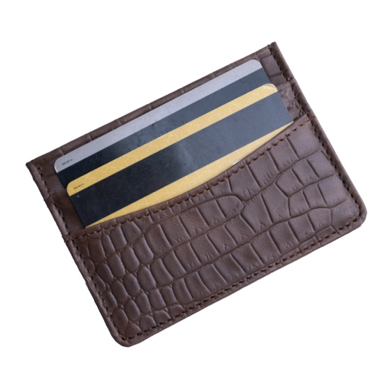 کیف کارت چرم قهوه ای کروکودیل