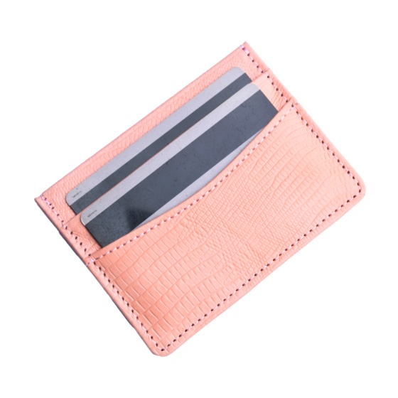 کیف کارت چرم صورتی لیزارد