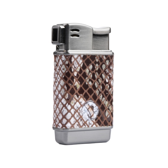 فندک گازی بدنه چرم پوست ماری قهوه ای