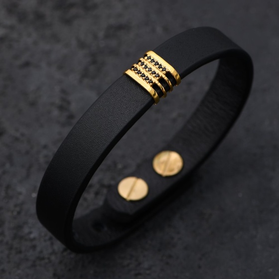 دستبند طلا چرم مردانه طرح میرا