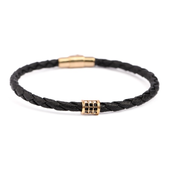 دستبند چرم طلا مردانه طرح درالیا