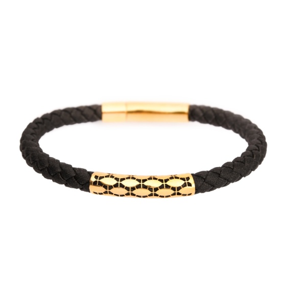 دستبند طلا چرم مردانه طرح فیوژن 4