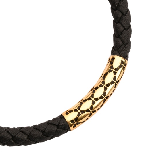 دستبند طلا چرم مردانه طرح فیوژن 4