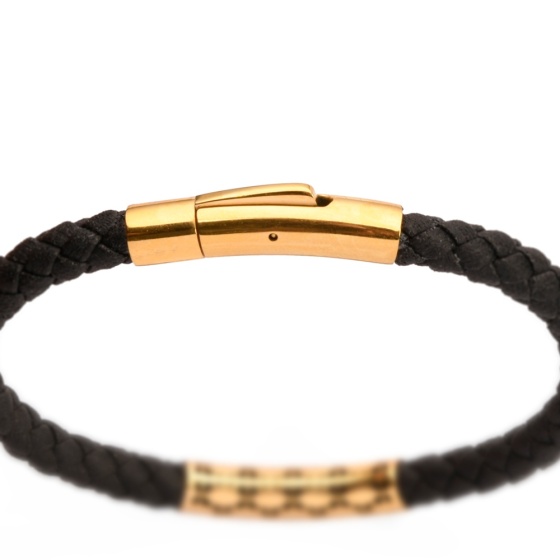 دستبند طلا چرم مردانه طرح فیوژن 4