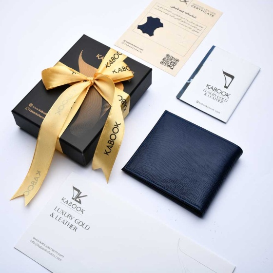 کیف پول جیبی چرم لیزارد سورمه ای