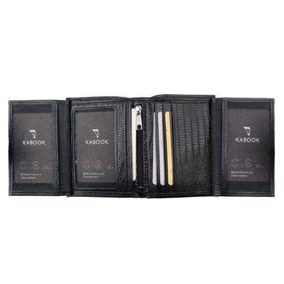 کیف پول کتابی ارگ چرم مشکی لیزارد