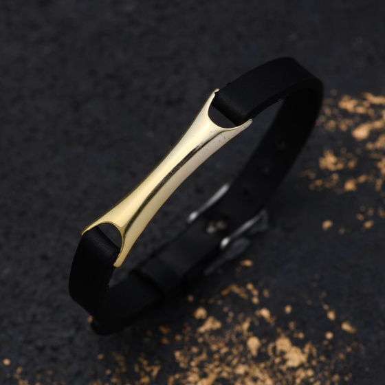 دستبند مردانه طلا چرم طرح رویال