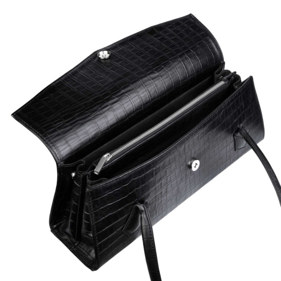 کیف دوشی زنانه چرم مشکی کروکودیل طرح املین