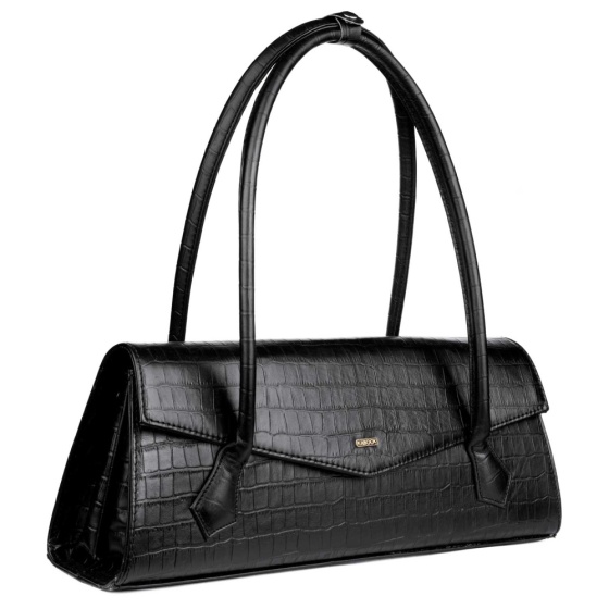 کیف دوشی زنانه چرم مشکی کروکودیل طرح املین