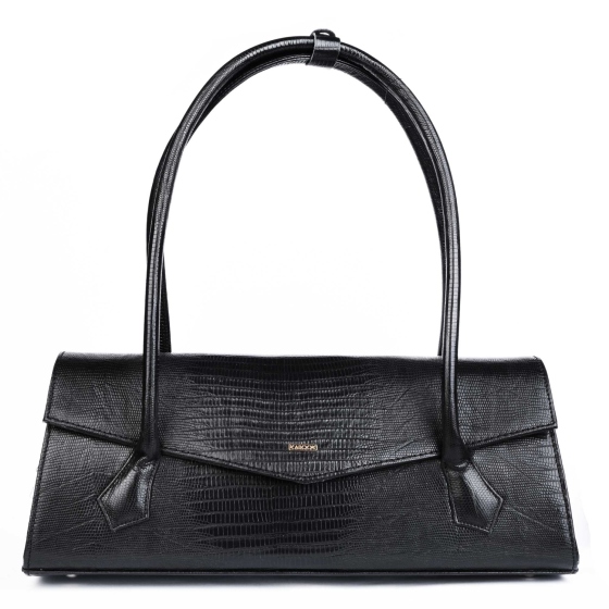 کیف دوشی زنانه چرم مشکی لیزارد طرح املین